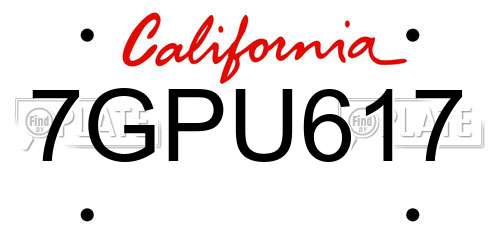 7GPU617 California License Plate