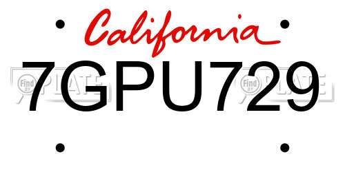 7GPU729 California License Plate