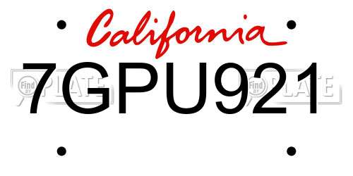 7GPU921 California License Plate