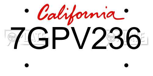 7GPV236 California License Plate