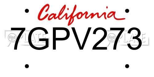 7GPV273 California License Plate