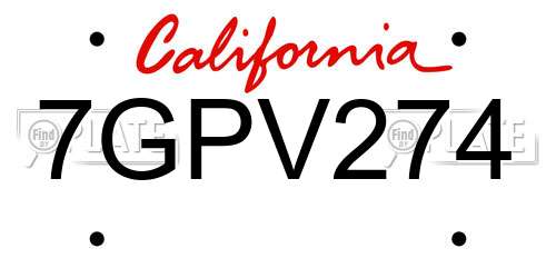 7GPV274 California License Plate