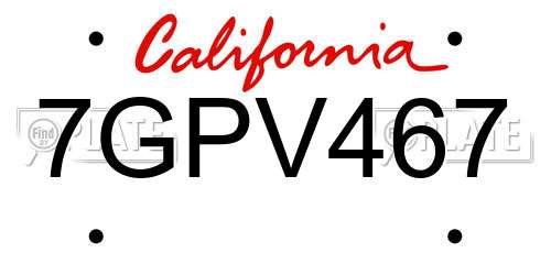 7GPV467 California License Plate