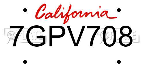 7GPV708 California License Plate