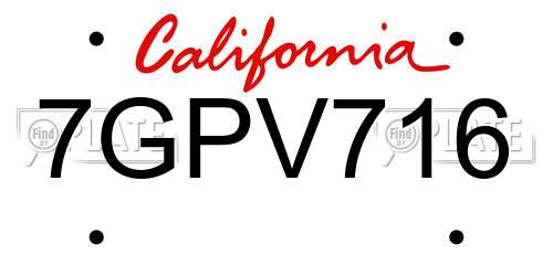 7GPV716 California License Plate