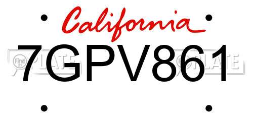 7GPV861 California License Plate