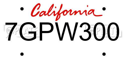 7GPW300 California License Plate