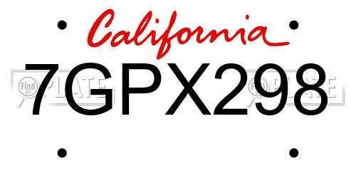 7GPX298 California License Plate