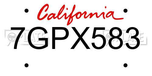 7GPX583 California License Plate