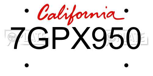 7GPX950 California License Plate