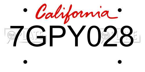 7GPY028 California License Plate