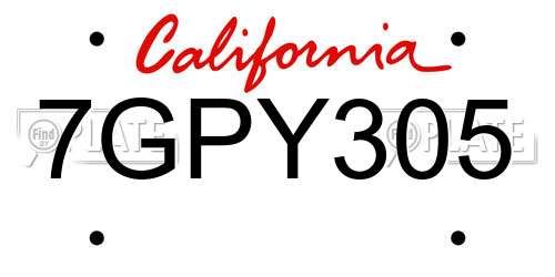 7GPY305 California License Plate