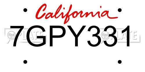 7GPY331 California License Plate