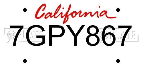 7GPY867 California License Plate