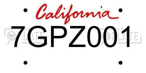 7GPZ001 California License Plate