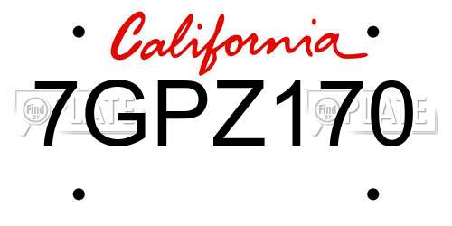 7GPZ170 California License Plate