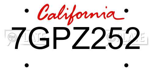 7GPZ252 California License Plate