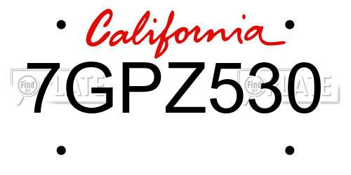 7GPZ530 California License Plate