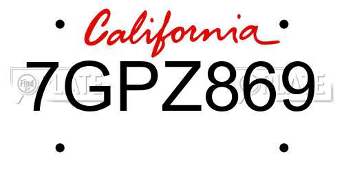 7GPZ869 California License Plate