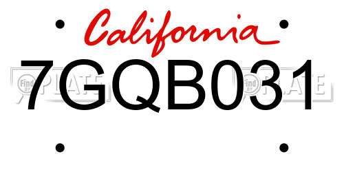 7GQB031 California License Plate