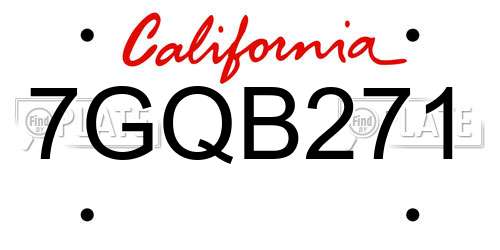 7GQB271 California License Plate