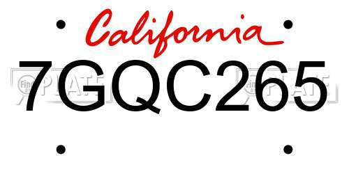 7GQC265 California License Plate
