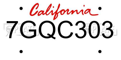 7GQC303 California License Plate