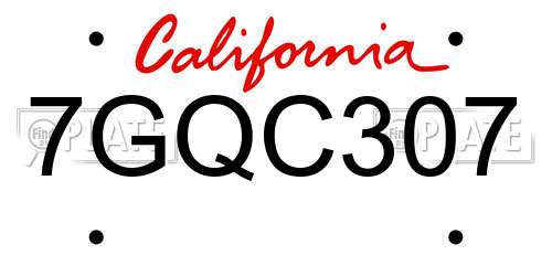 7GQC307 California License Plate