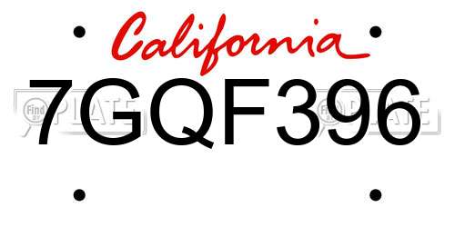 7GQF396 California License Plate