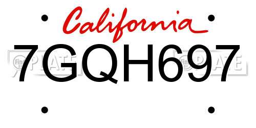 7GQH697 California License Plate