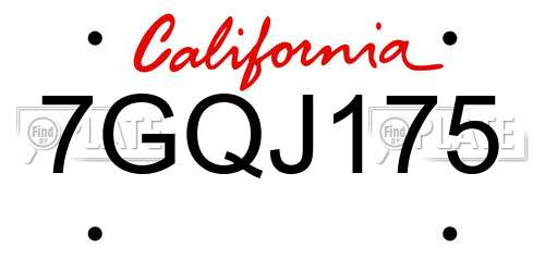 7GQJ175 California License Plate