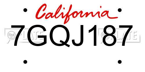 7GQJ187 California License Plate