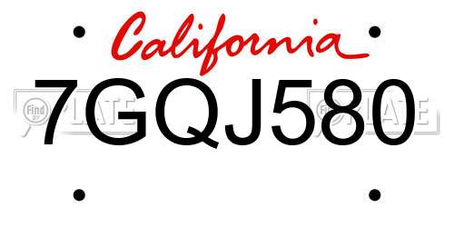 7GQJ580 California License Plate