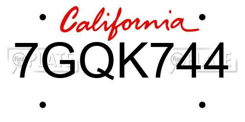 7GQK744 California License Plate