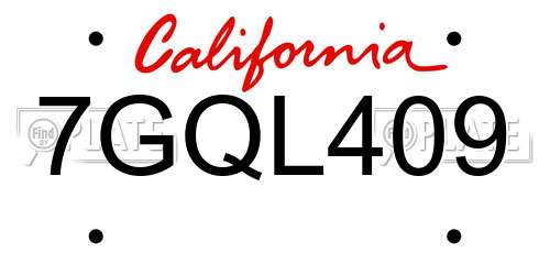 7GQL409 California License Plate