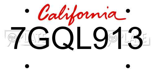 7GQL913 California License Plate