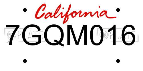 7GQM016 California License Plate