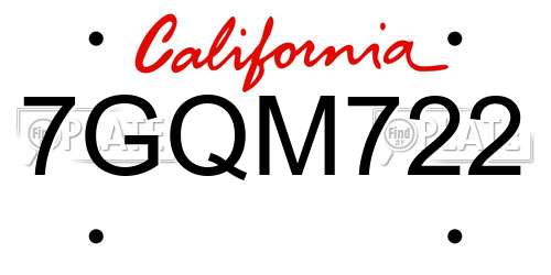 7GQM722 California License Plate