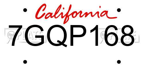 7GQP168 California License Plate