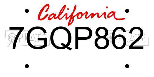 7GQP862 California License Plate