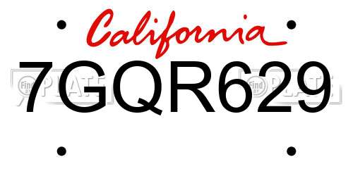 7GQR629 California License Plate