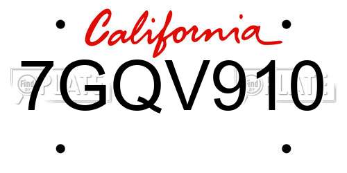 7GQV910 California License Plate
