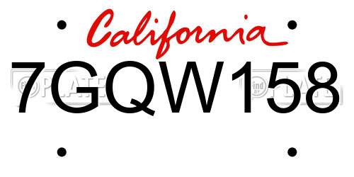 7GQW158 California License Plate