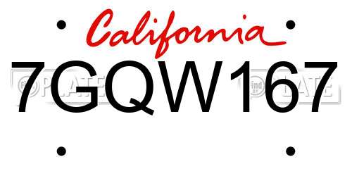 7GQW167 California License Plate