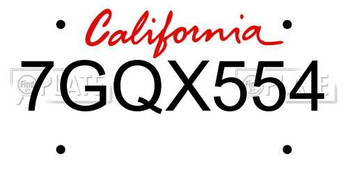 7GQX554 California License Plate