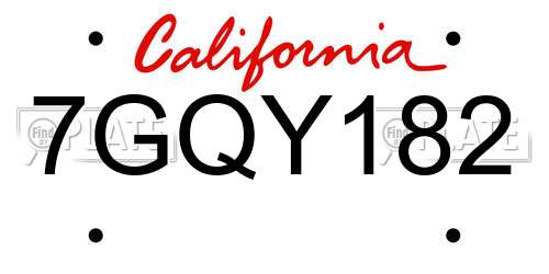 7GQY182 California License Plate