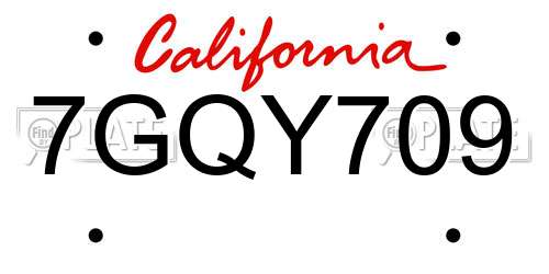 7GQY709 California License Plate