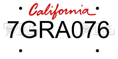 7GRA076 California License Plate