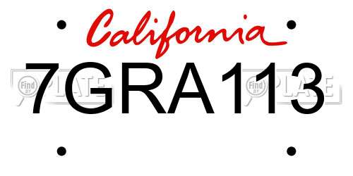 7GRA113 California License Plate