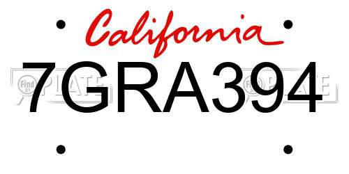 7GRA394 California License Plate
